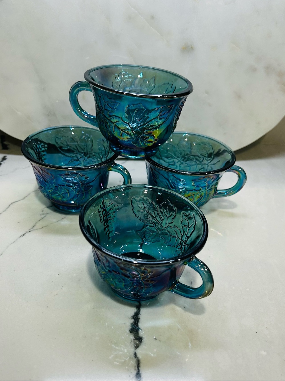 Vintage Indiana Carnival Glass Grape Harvest Tea Cups (Set of 4)